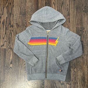 Aviator Nation Heather Gray Hoodie with Vibrant Stripes